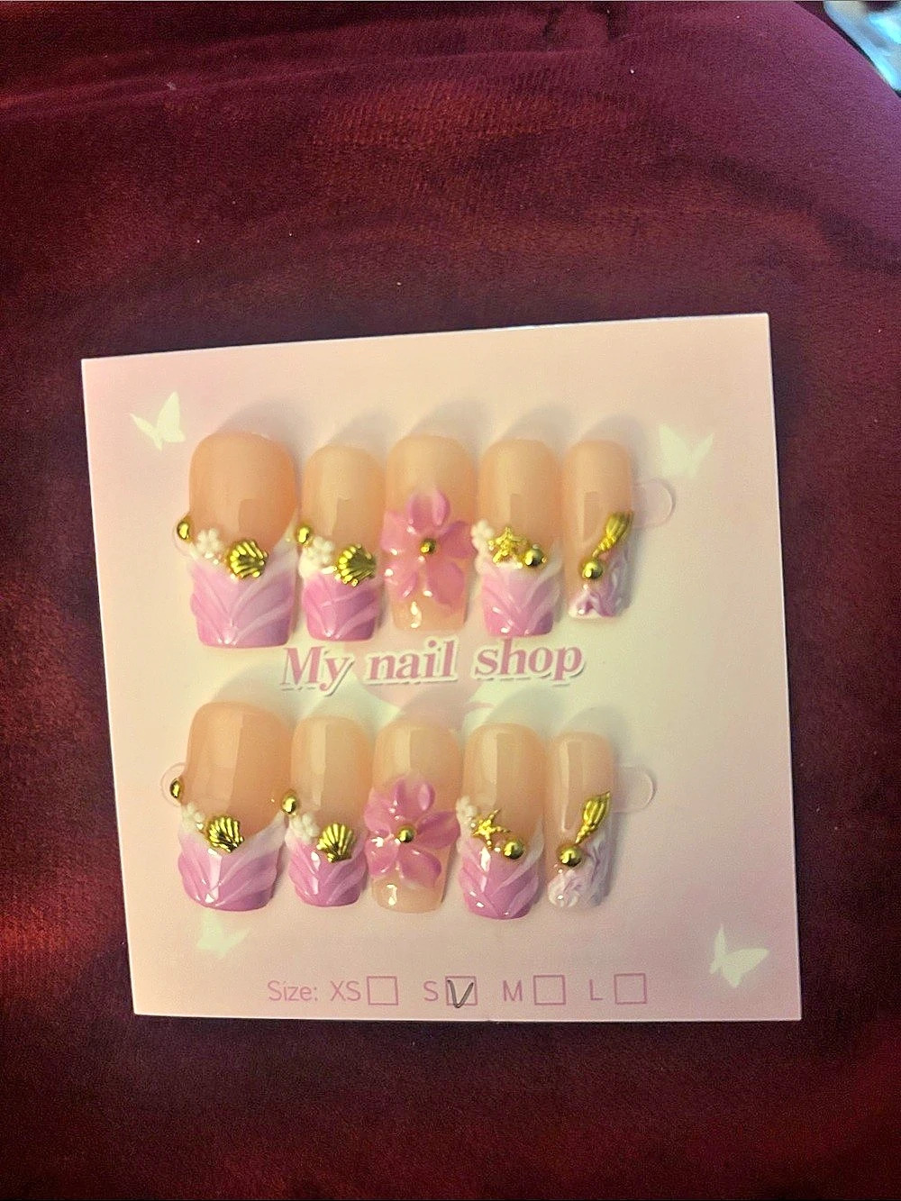 Pink & Clear Floral Press-On Nails